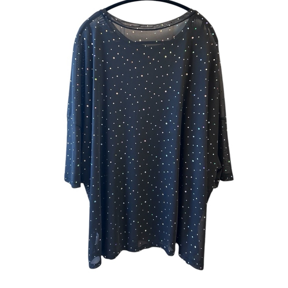 Sheer Black Short Sleeve Top with Shimmery Dots Size 4XL Plus